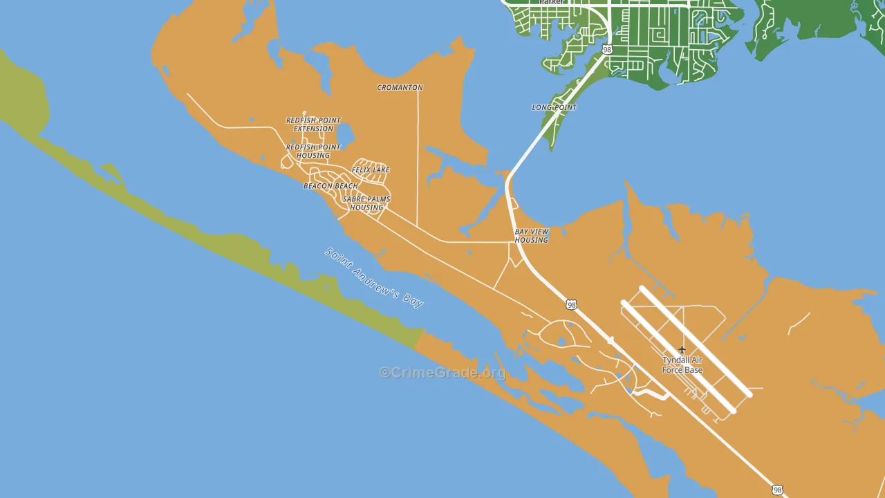 Tyndall AFB, FL Map of Vehicle Theft Rates