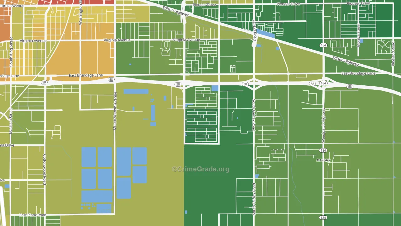 Tyner Homes, Bakersfield, CA Map of Vehicle Theft Rates