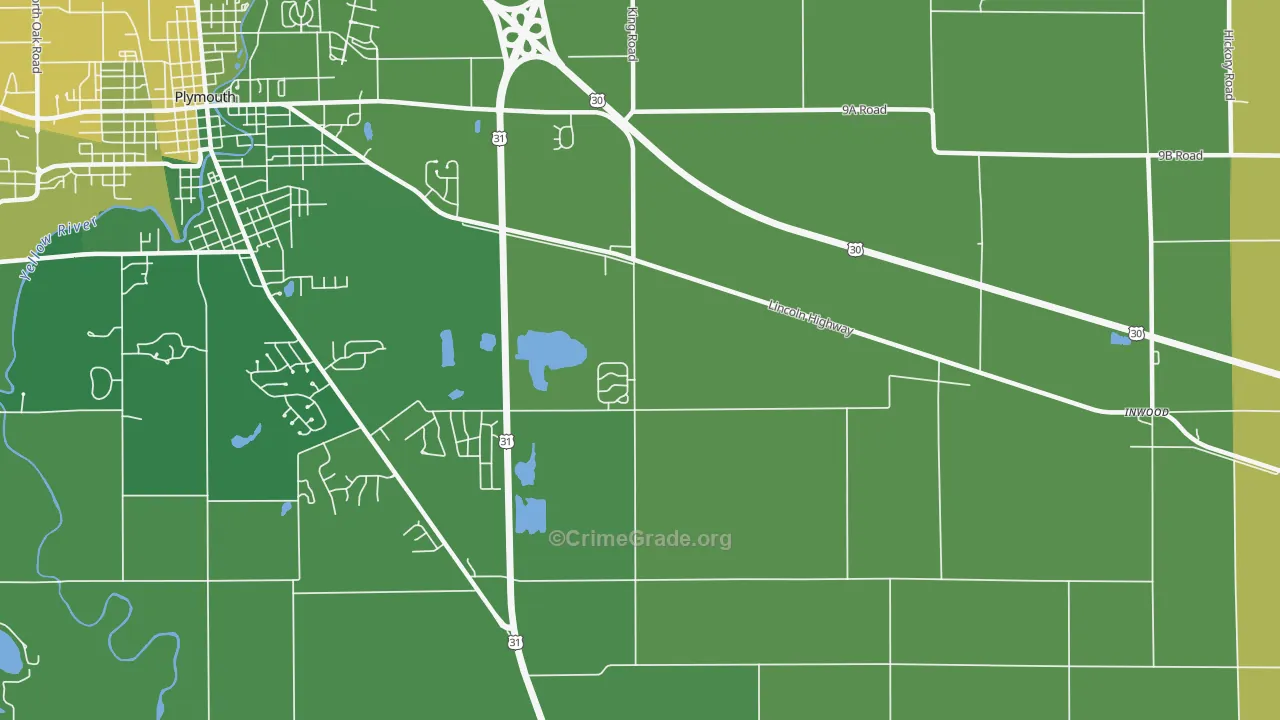 Tyner, IN Map of Vehicle Theft Rates