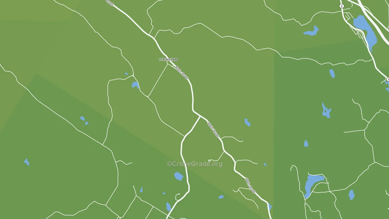 Tyringham, MA Map of Vehicle Theft Rates