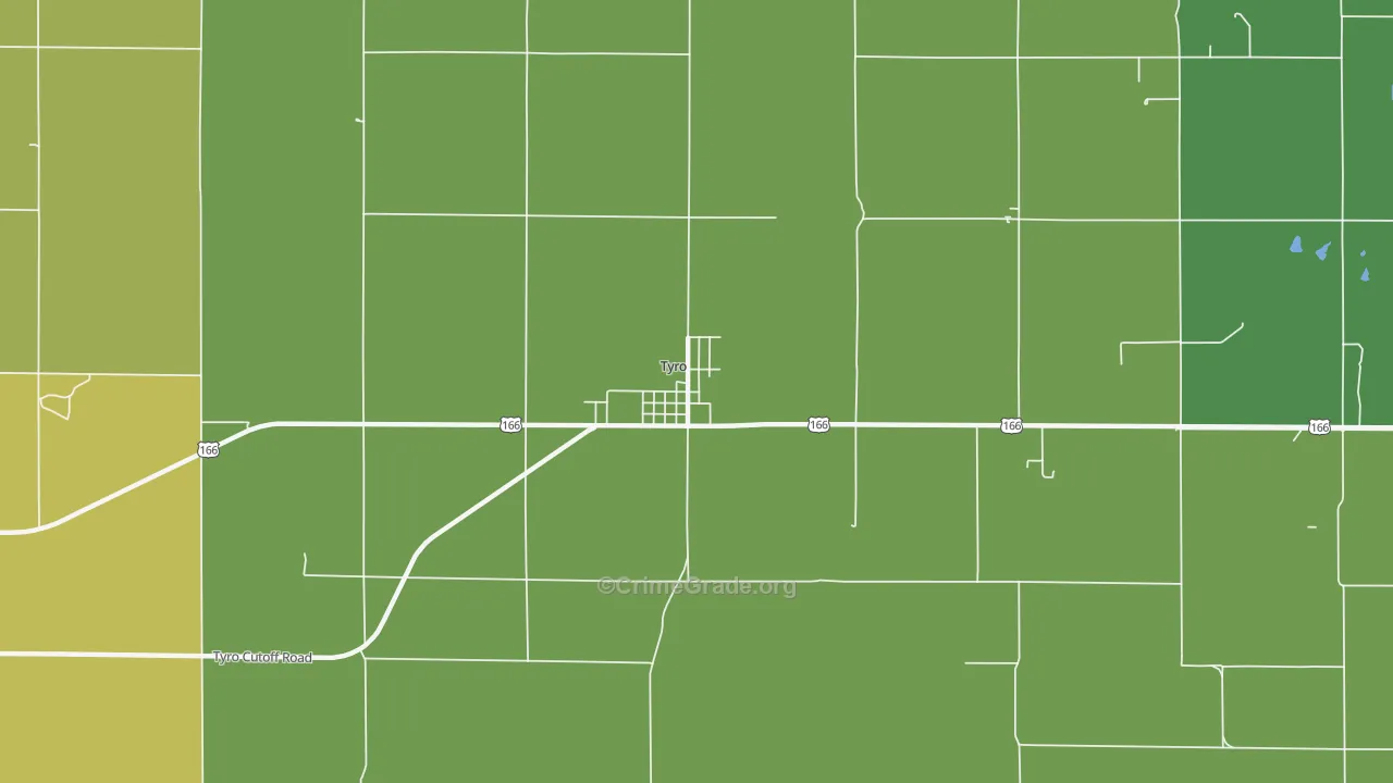 Tyro, KS Map of Vehicle Theft Rates