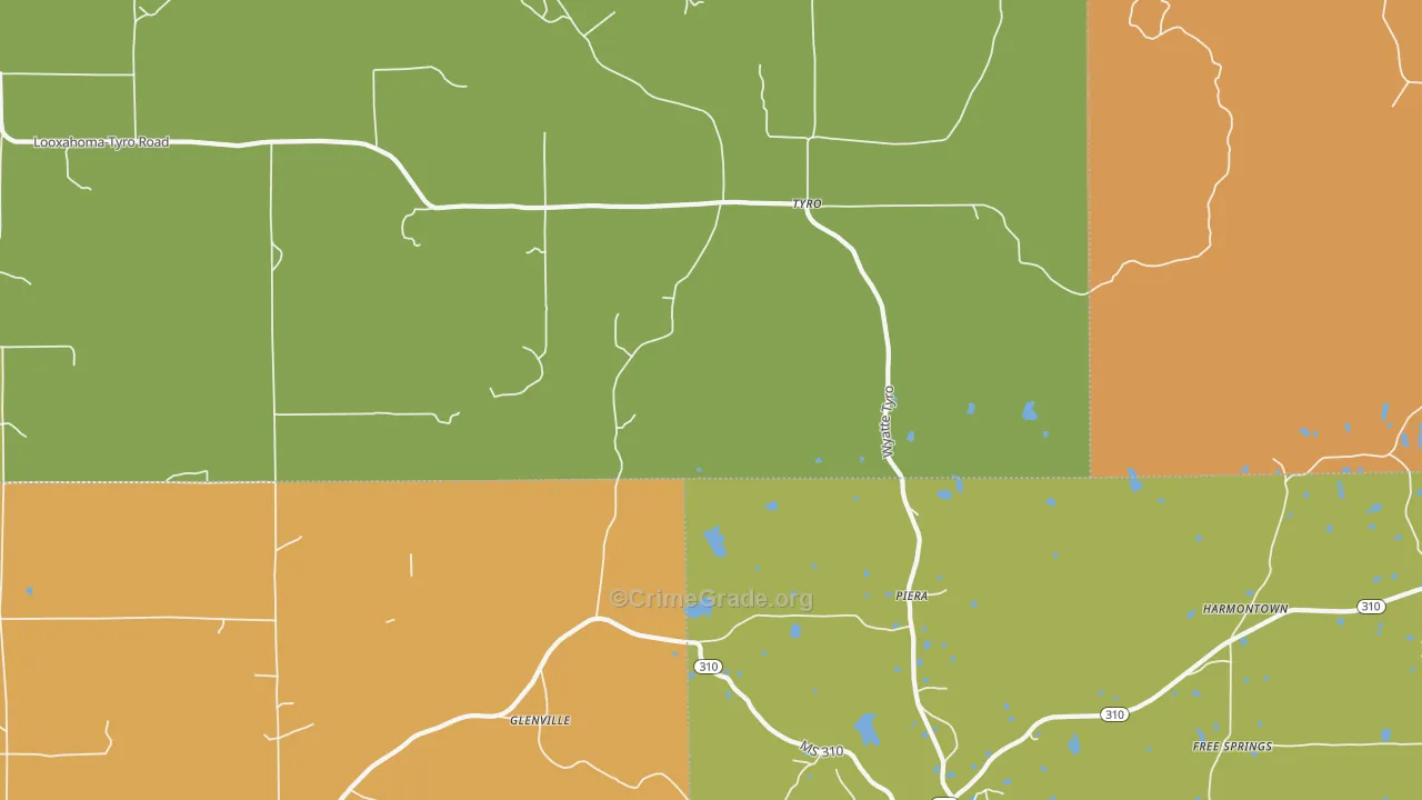 Tyro, MS Map of Vehicle Theft Rates