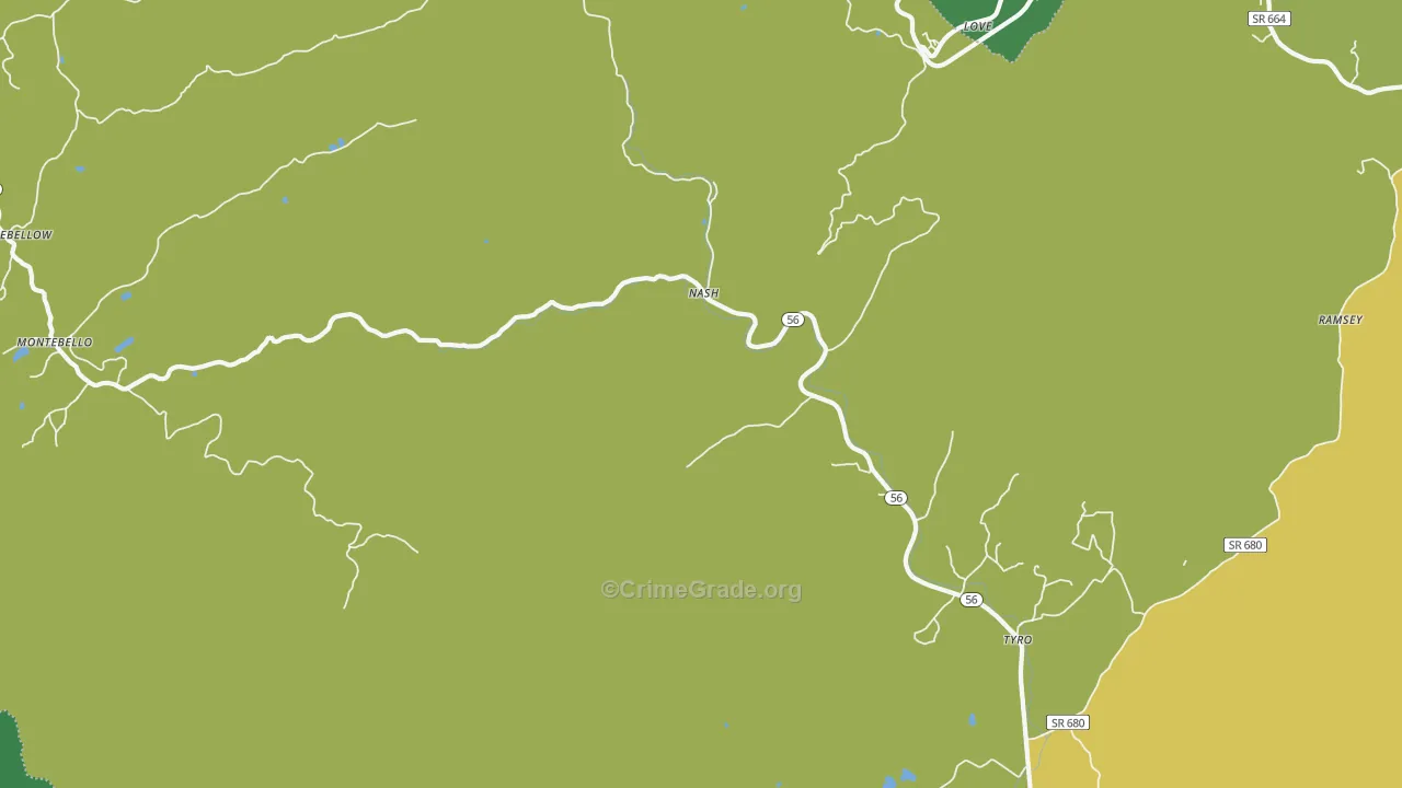 Tyro, VA Map of Vehicle Theft Rates