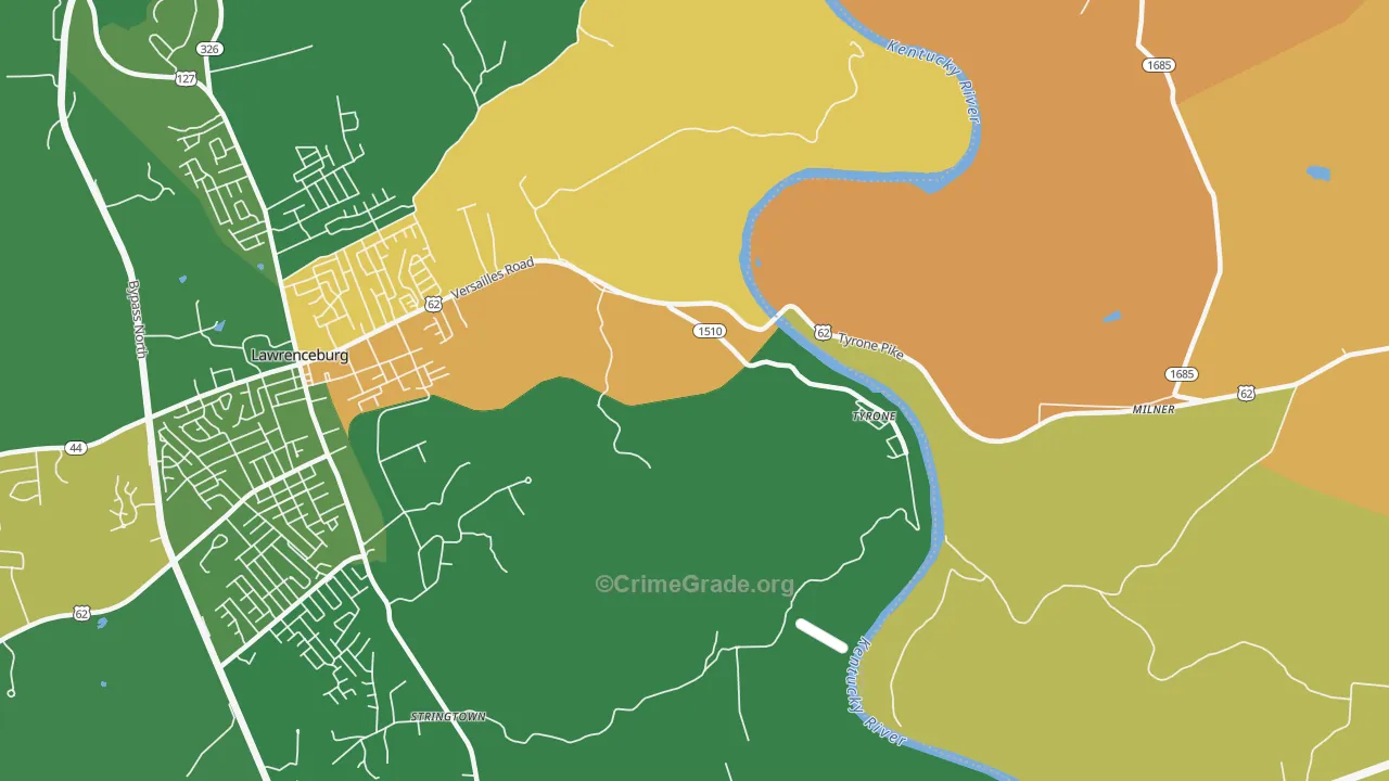 Tyrone, KY Map of Vehicle Theft Rates