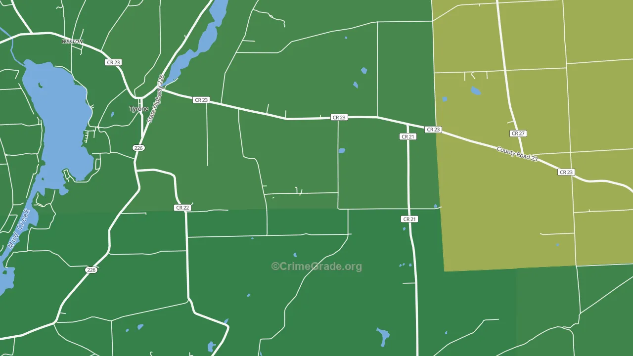 Tyrone, NY Map of Vehicle Theft Rates