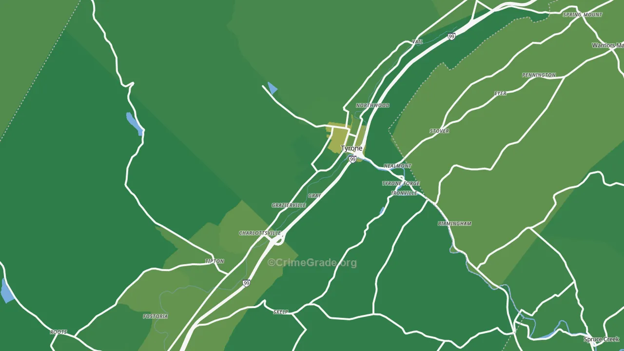 Tyrone, PA Map of Vehicle Theft Rates