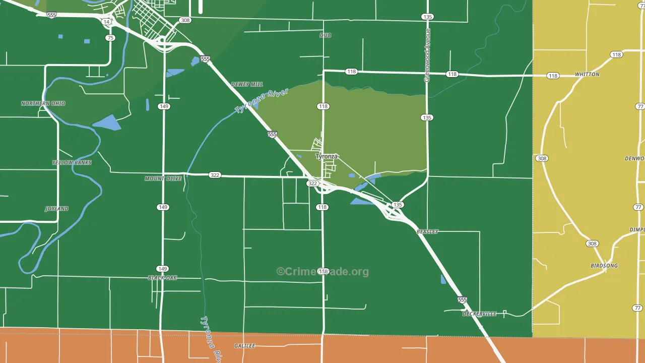 Tyronza, AR Map of Vehicle Theft Rates