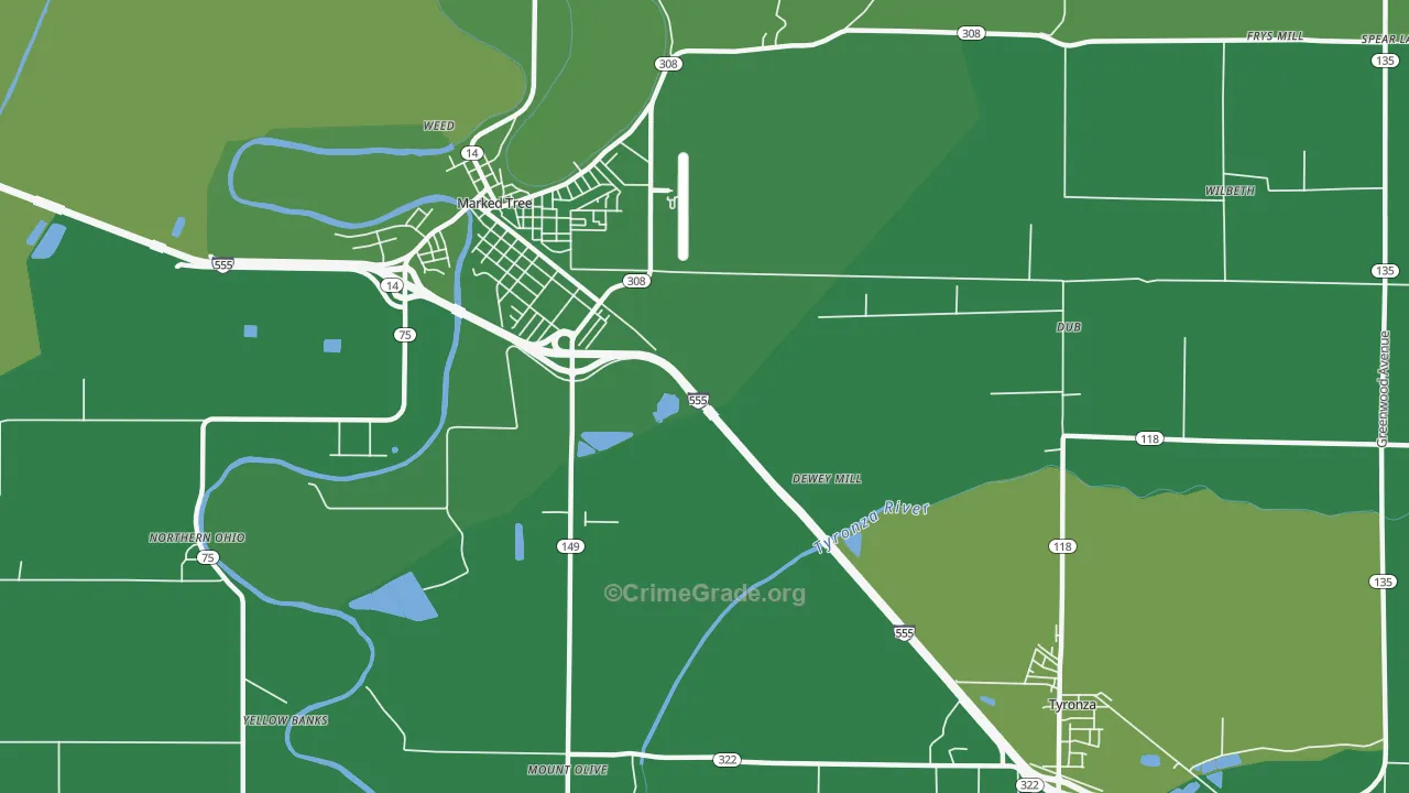 Tyronza Junction, AR Map of Vehicle Theft Rates