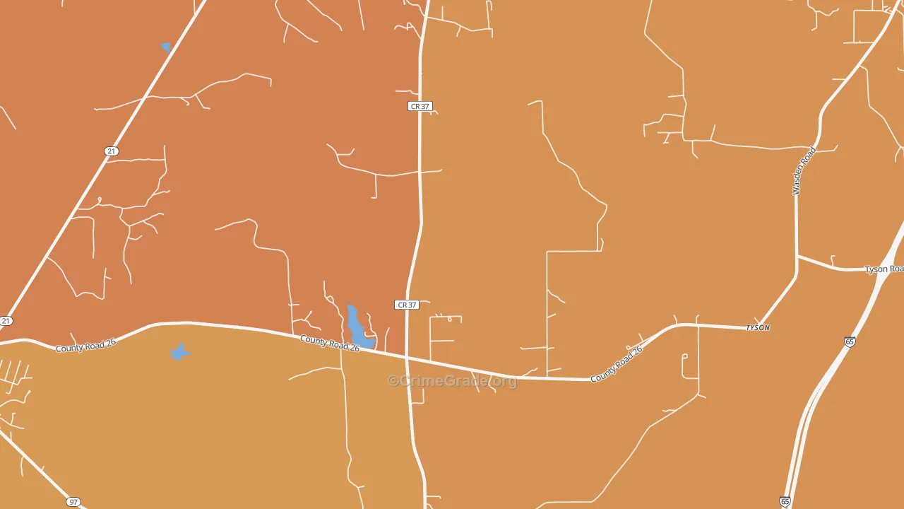 Tyson, AL Map of Vehicle Theft Rates