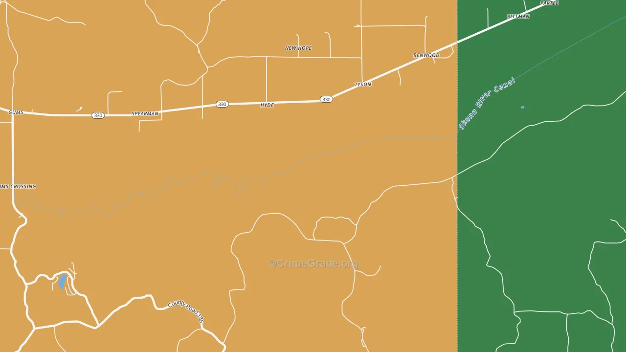 Tyson, MS Map of Vehicle Theft Rates