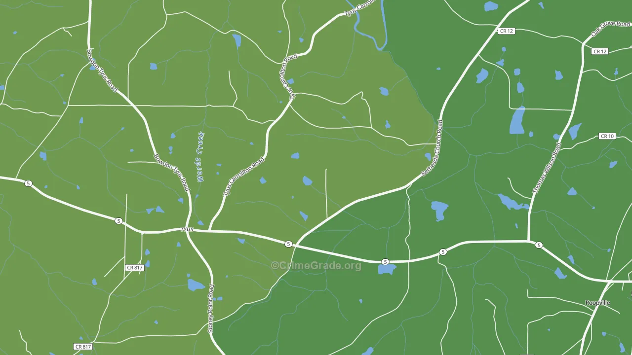 Tyus, GA Map of Vehicle Theft Rates