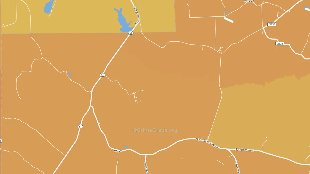 Uchee, AL Map of Vehicle Theft Rates
