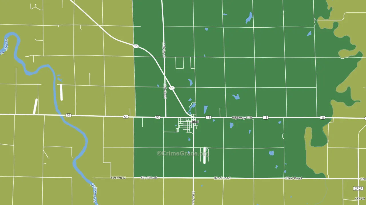 Udall, KS Map of Vehicle Theft Rates