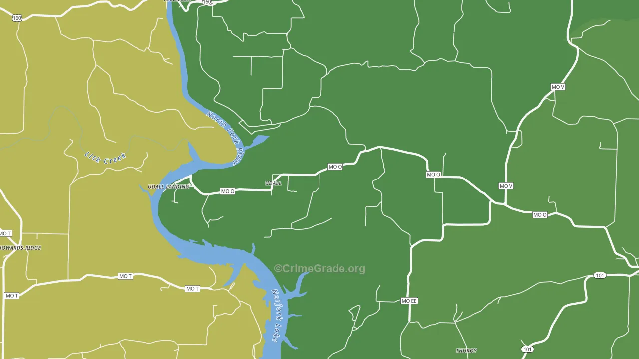 Udall, MO Map of Vehicle Theft Rates