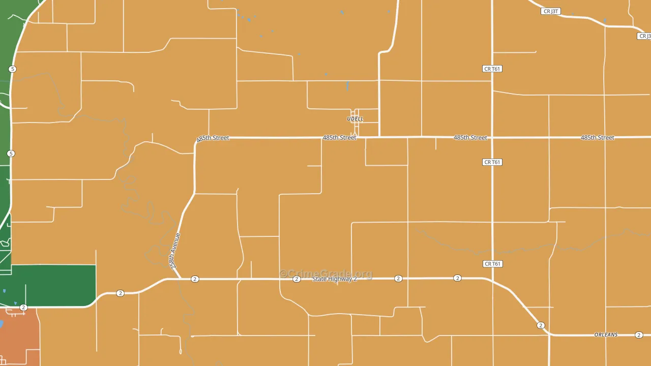 Udell, IA Map of Vehicle Theft Rates