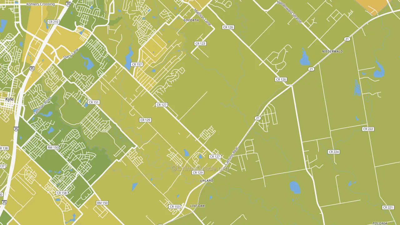 Uhland, TX Map of Vehicle Theft Rates