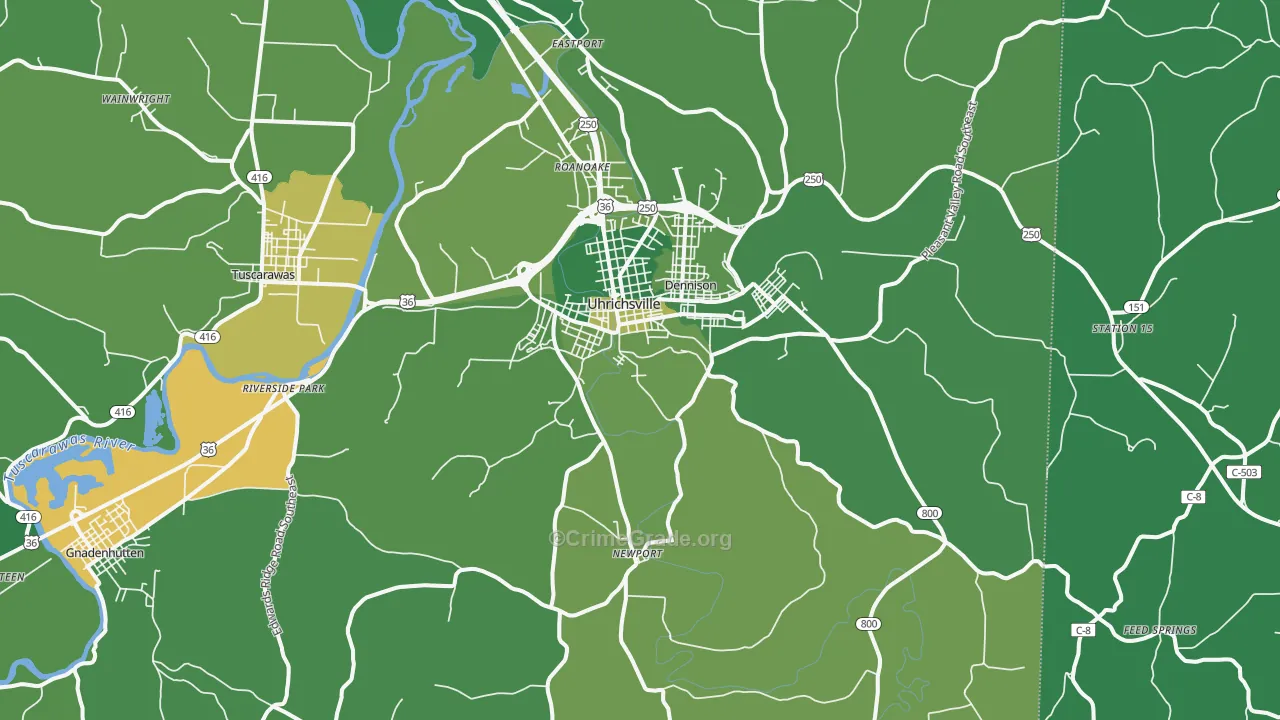 Uhrichsville, OH Map of Vehicle Theft Rates