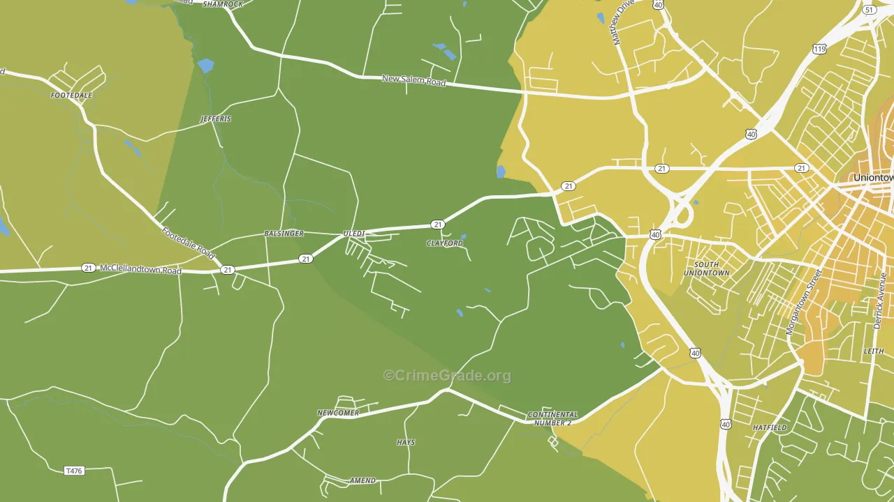 Uledi, PA Map of Vehicle Theft Rates