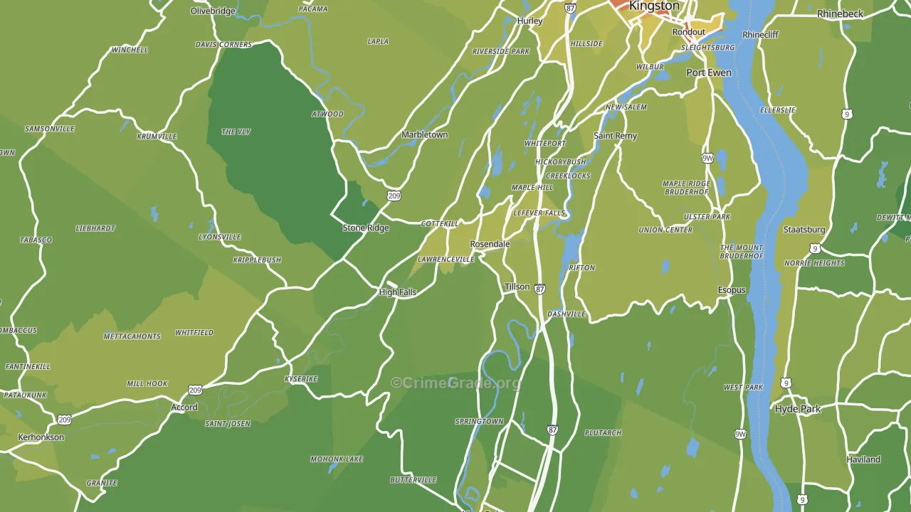 Ulster County, NY Map of Vehicle Theft Rates