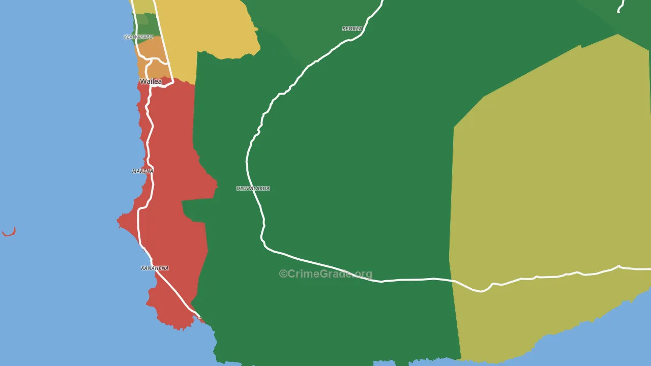 Ulupalakua, HI Map of Vehicle Theft Rates