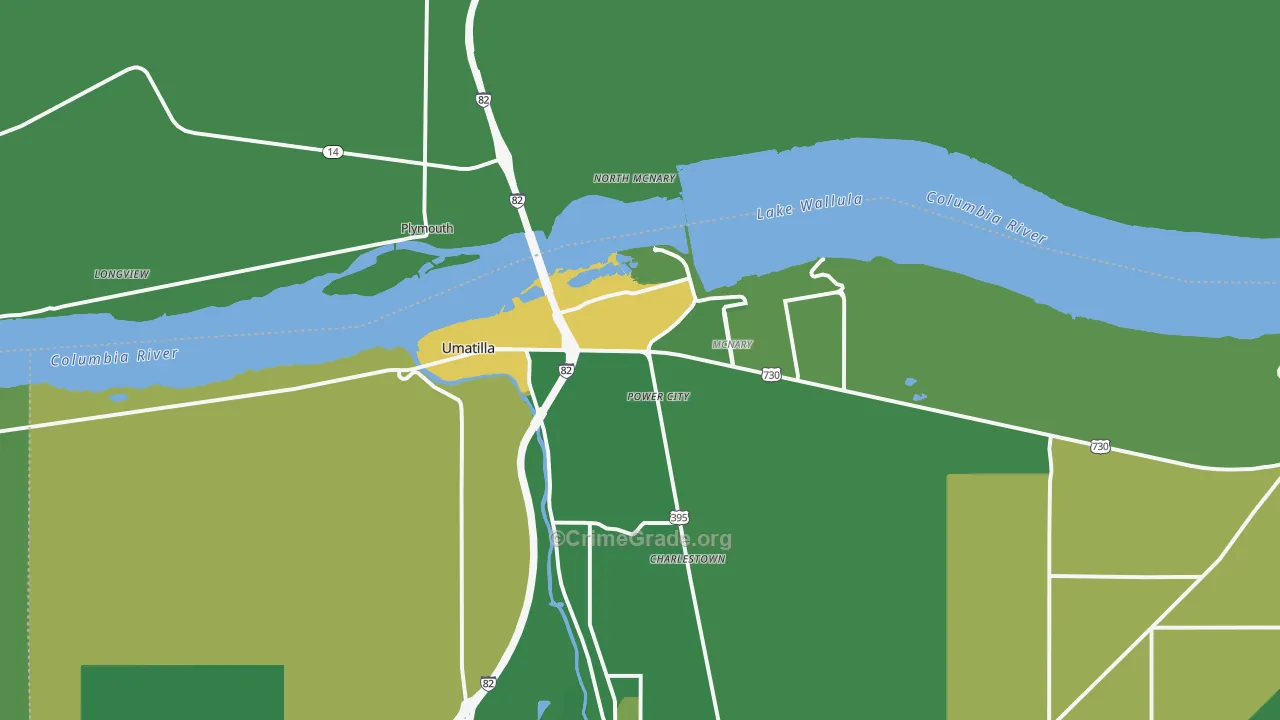 Umatilla, OR Map of Vehicle Theft Rates