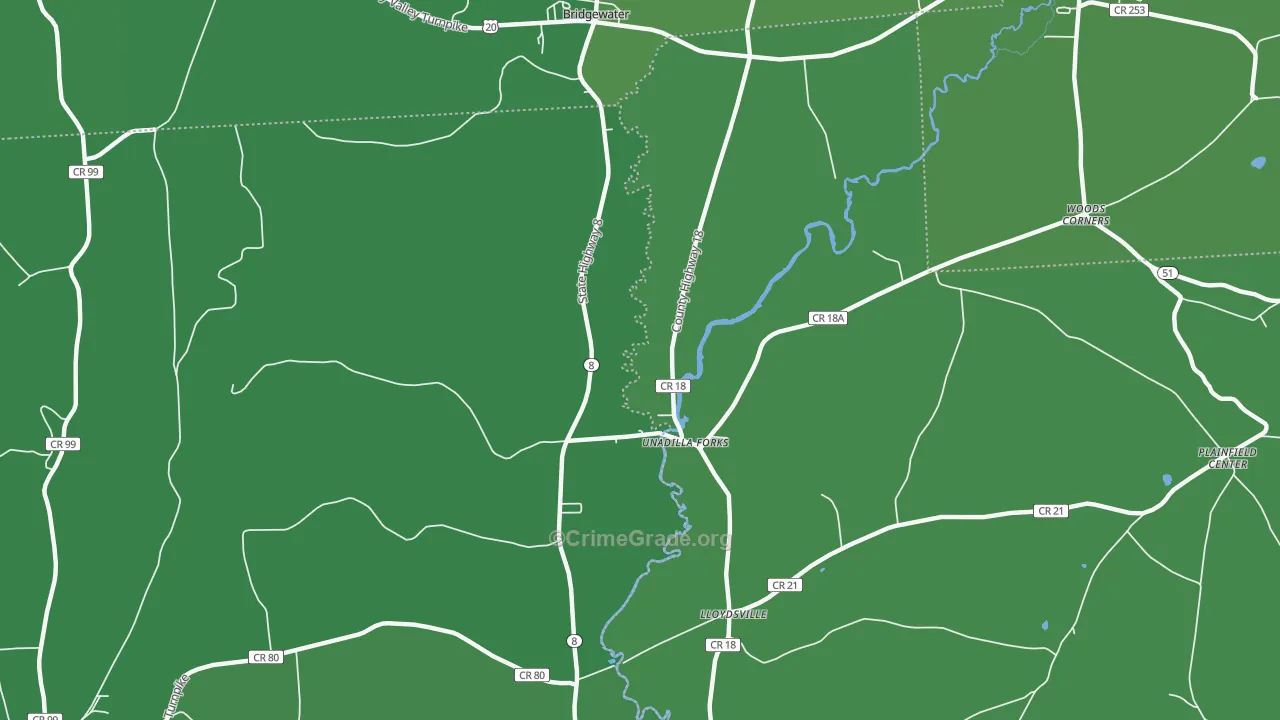 Unadilla Forks, NY Map of Vehicle Theft Rates