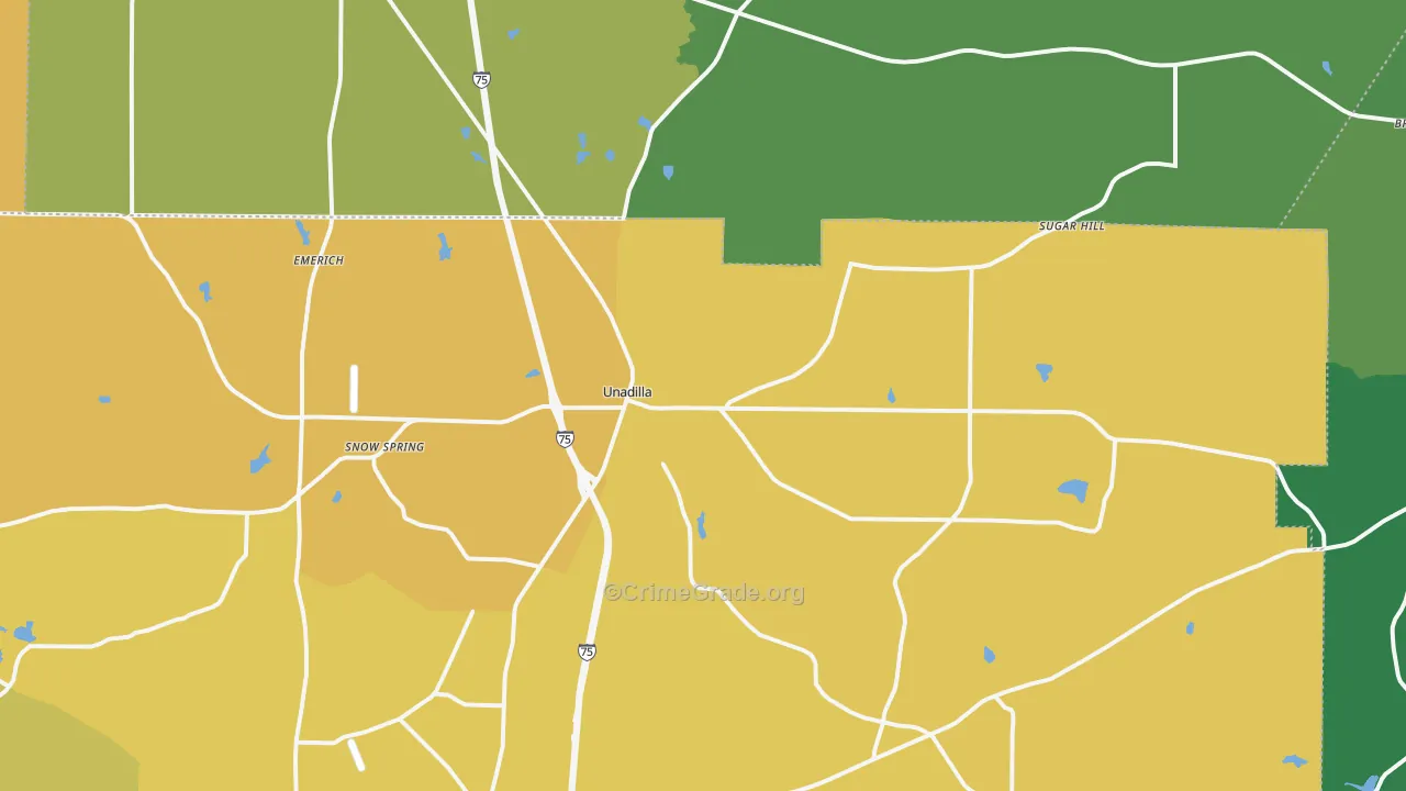 Unadilla, GA Map of Vehicle Theft Rates