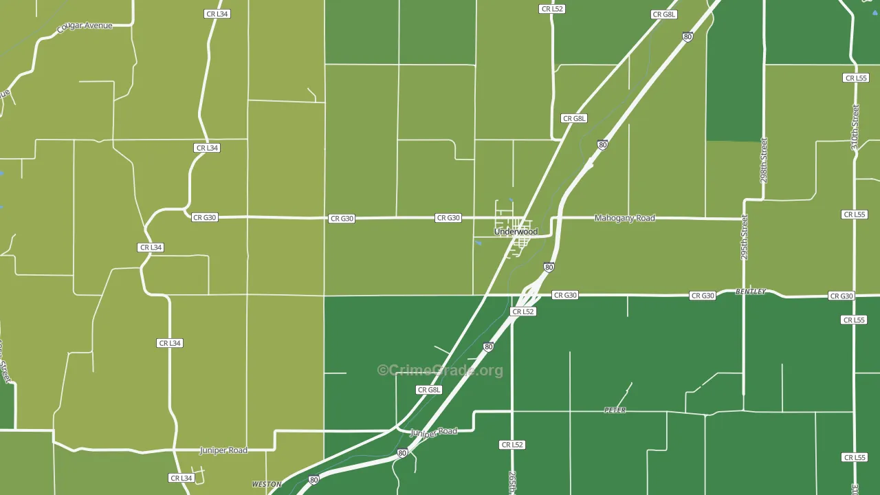 Underwood, IA Map of Vehicle Theft Rates