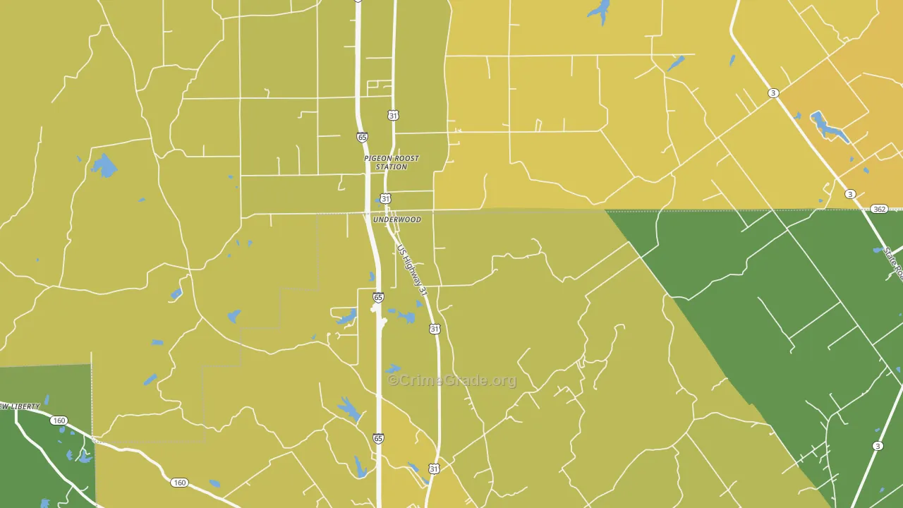 Underwood, IN Map of Vehicle Theft Rates