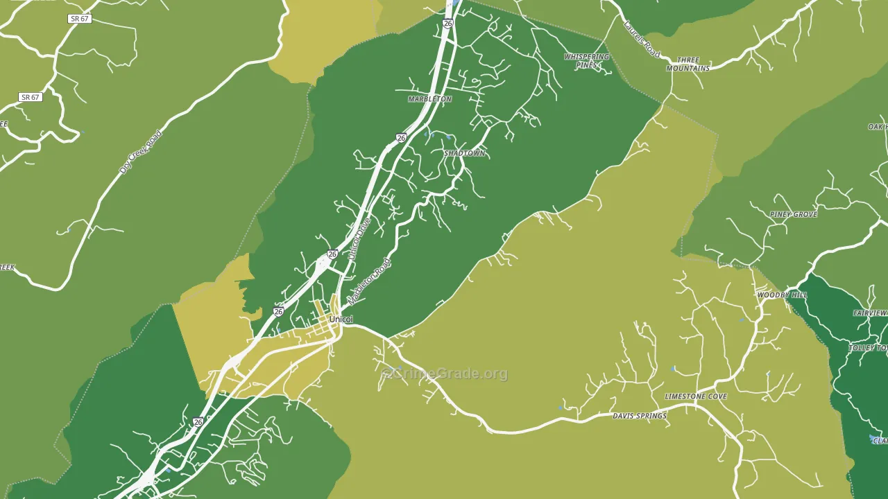 Unicoi, TN Map of Vehicle Theft Rates
