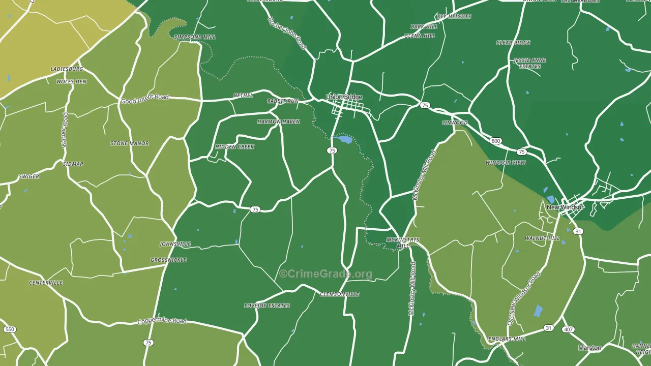 Union Bridge, MD Map of Vehicle Theft Rates