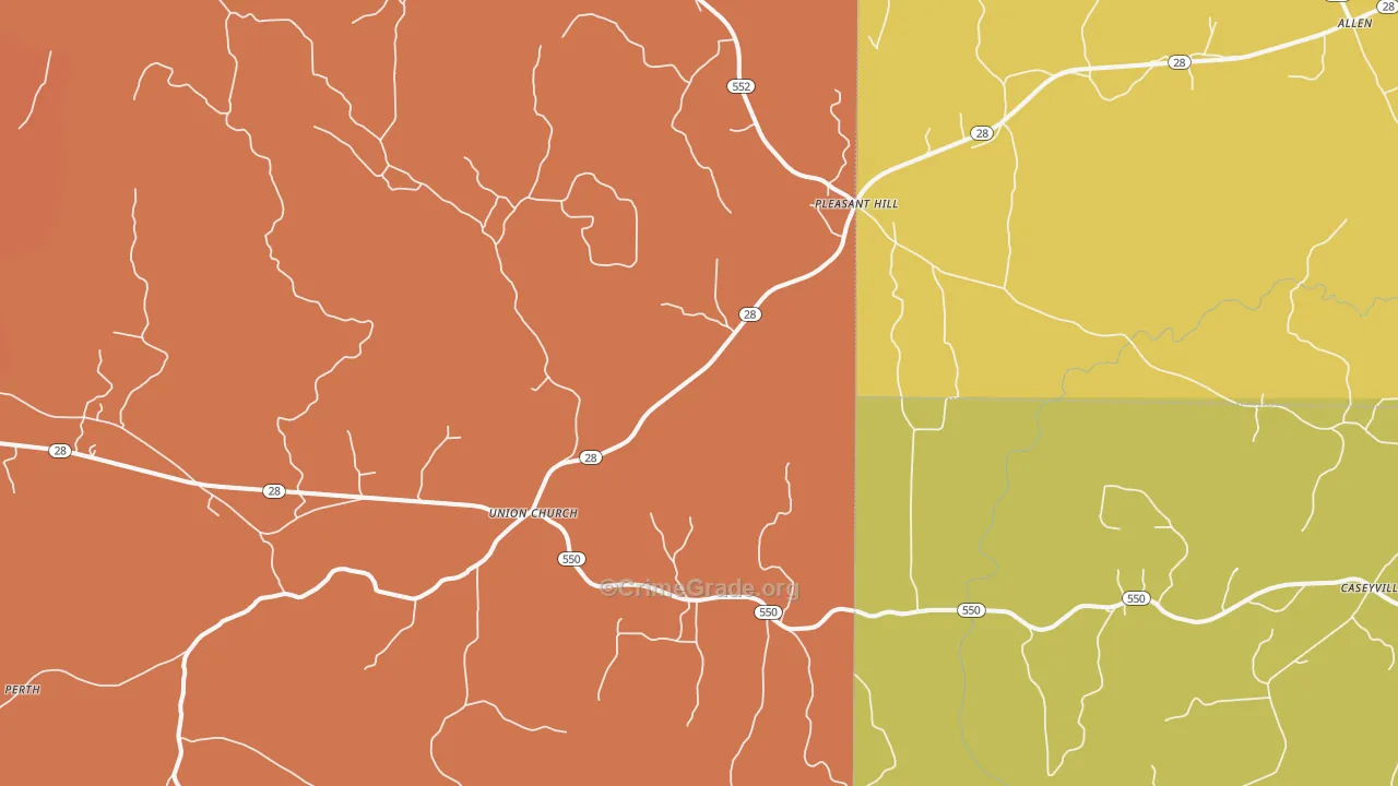 Union Church, MS Map of Vehicle Theft Rates