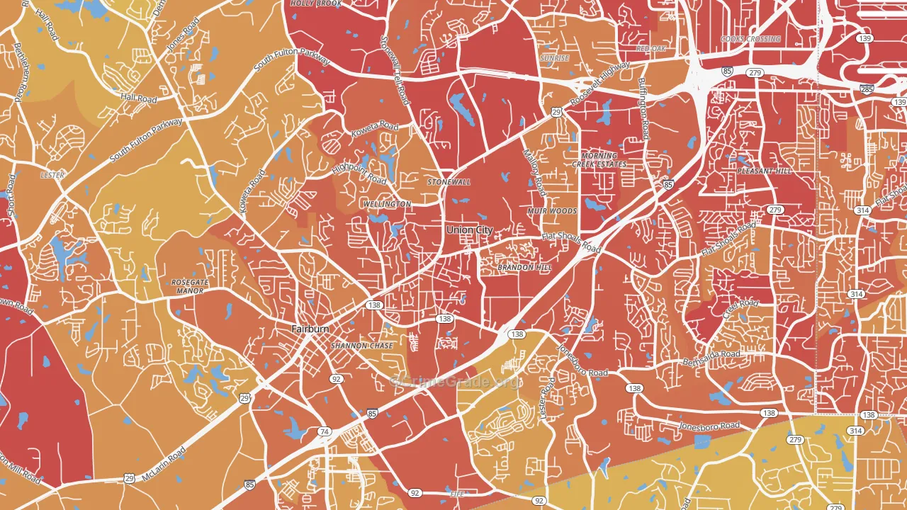 Union City, GA Map of Vehicle Theft Rates
