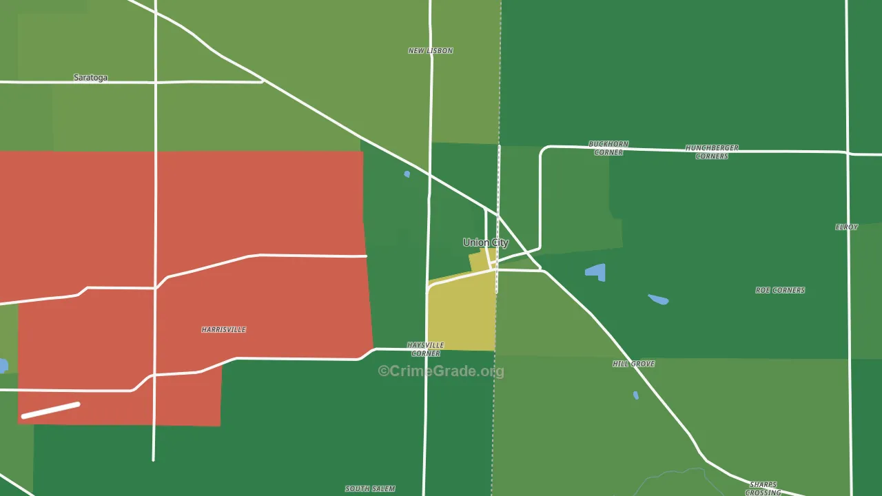 Union City, IN Map of Vehicle Theft Rates