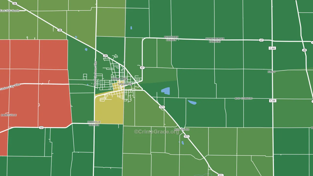Union City, OH Map of Vehicle Theft Rates