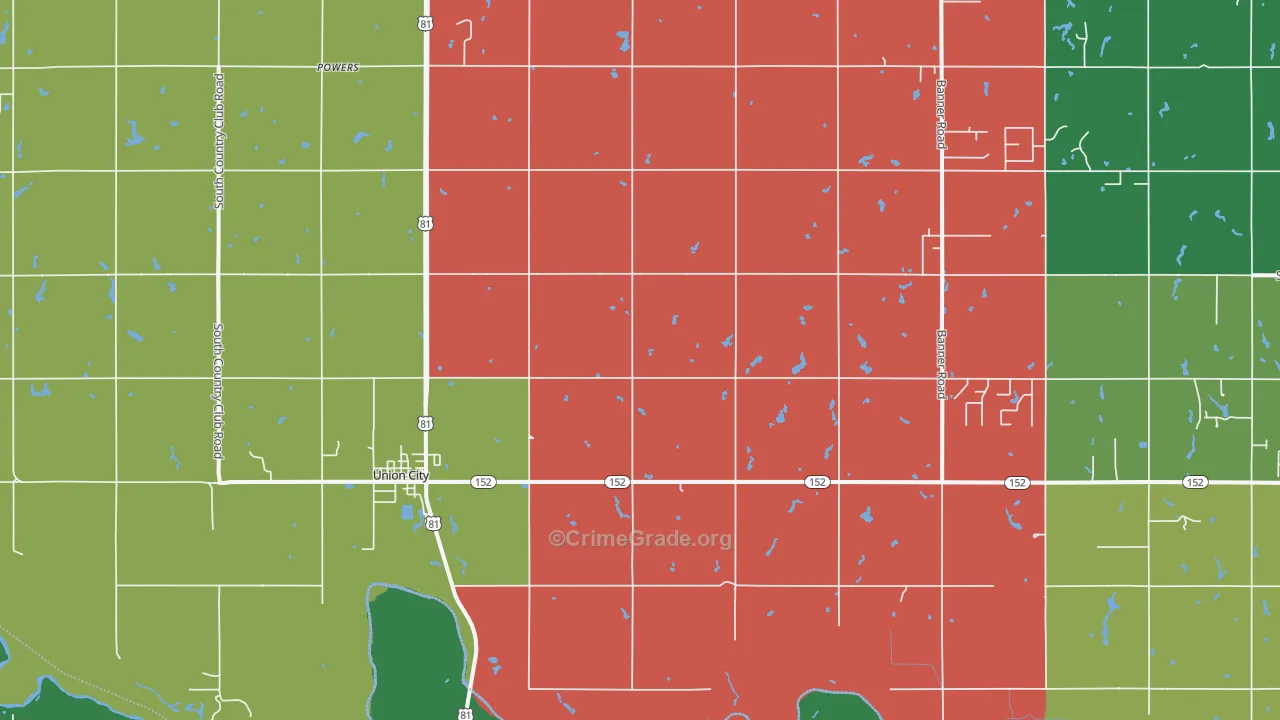 Union City, OK Map of Vehicle Theft Rates