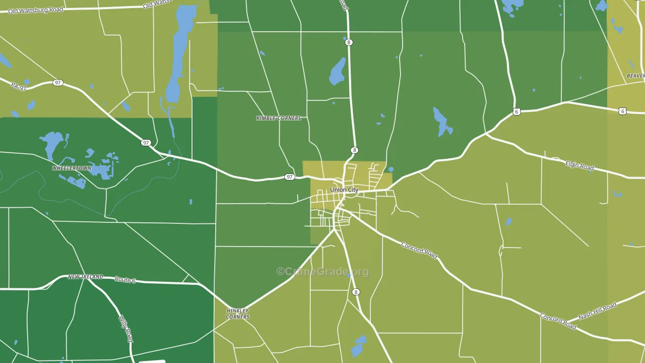 Union City, PA Map of Vehicle Theft Rates