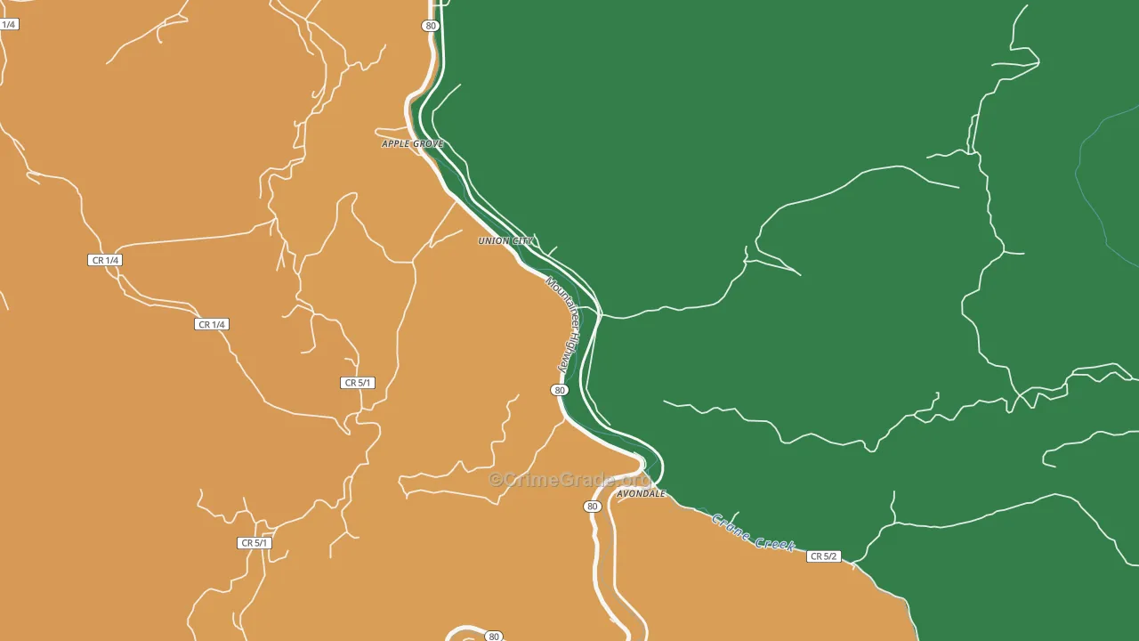 Union City, WV Map of Vehicle Theft Rates