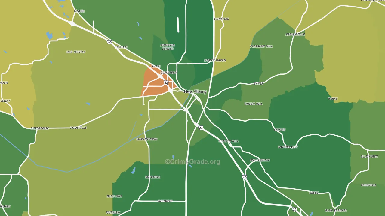 Union County, MS Map of Vehicle Theft Rates