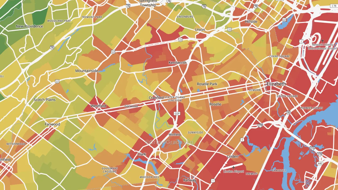 Union County, NJ Map of Vehicle Theft Rates