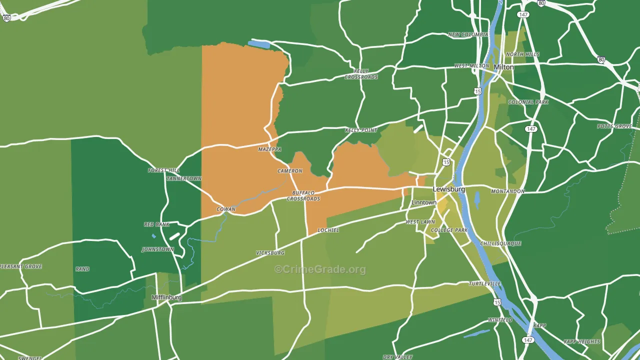 Union County, PA Map of Vehicle Theft Rates