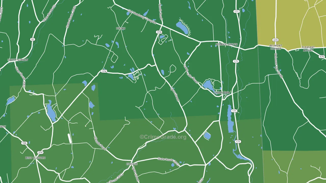 Union Dale, PA Map of Vehicle Theft Rates