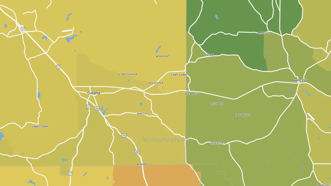 Union, GA Map of Vehicle Theft Rates