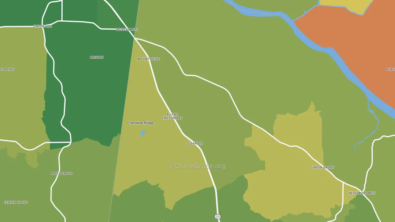 Union Grove, AL Map of Vehicle Theft Rates