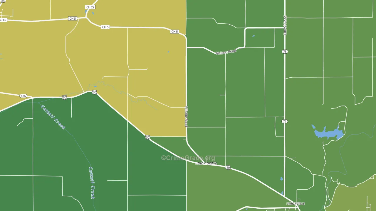 Union Grove, IL Map of Vehicle Theft Rates