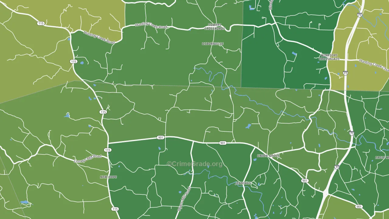 Union Grove, NC Map of Vehicle Theft Rates