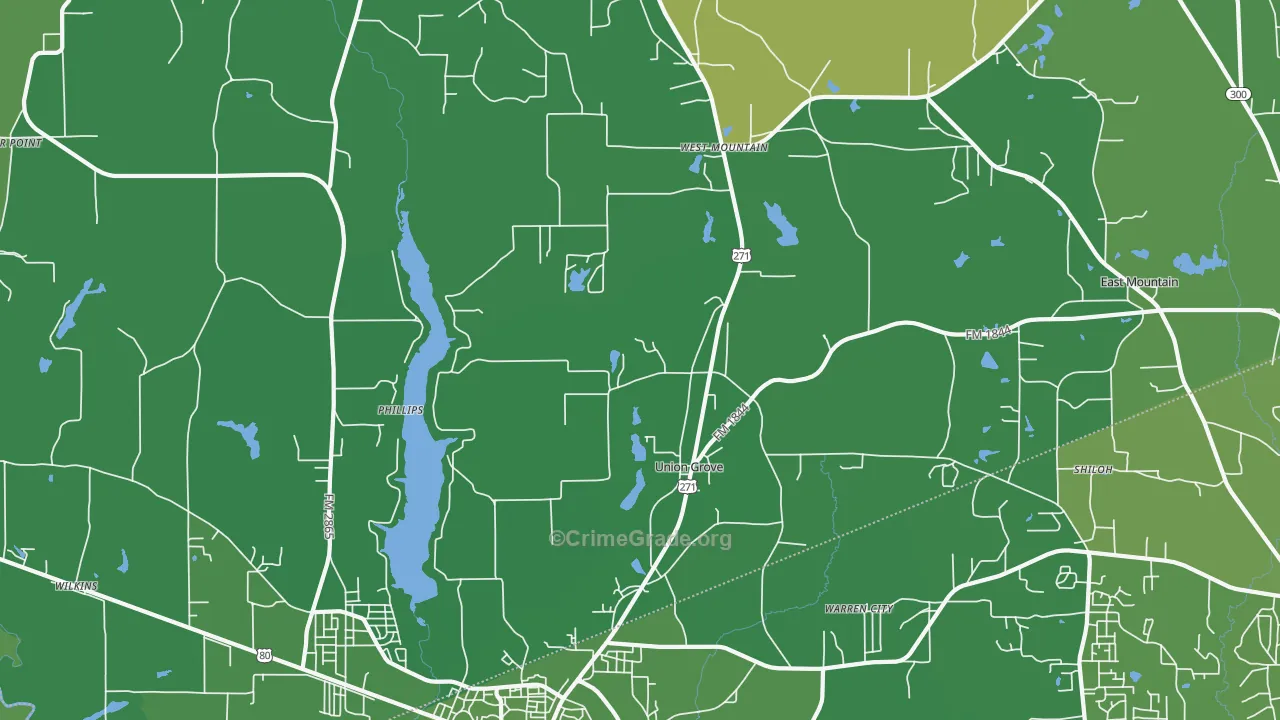Union Grove, TX Map of Vehicle Theft Rates