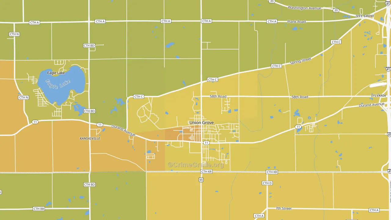Union Grove, WI Map of Vehicle Theft Rates