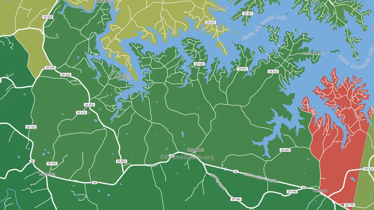Union Hall, VA Map of Vehicle Theft Rates