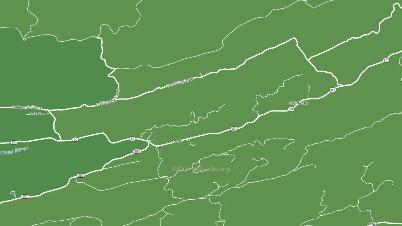 Union Hill, AR Map of Vehicle Theft Rates